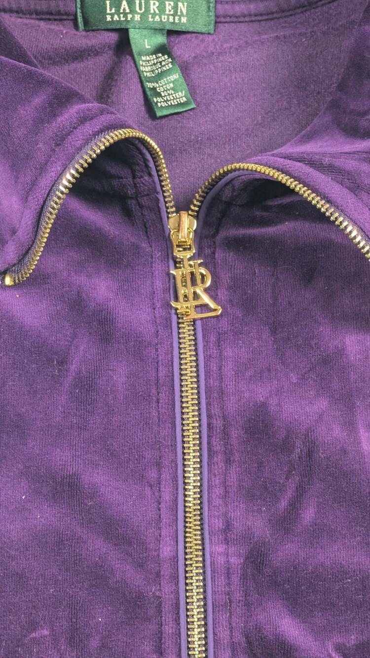 Lauren Ralph Lauren Purple Velour Zip-Up Jacket, Size L, Mob Wife Y2k - Picture 5 of 12